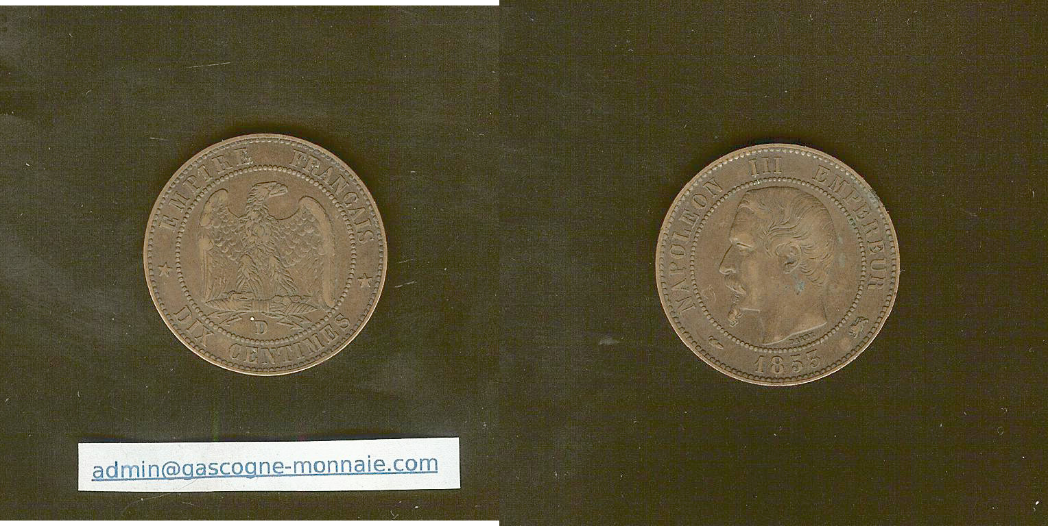10 centimes Napoléon III  1855 D Lyon chien SUP-